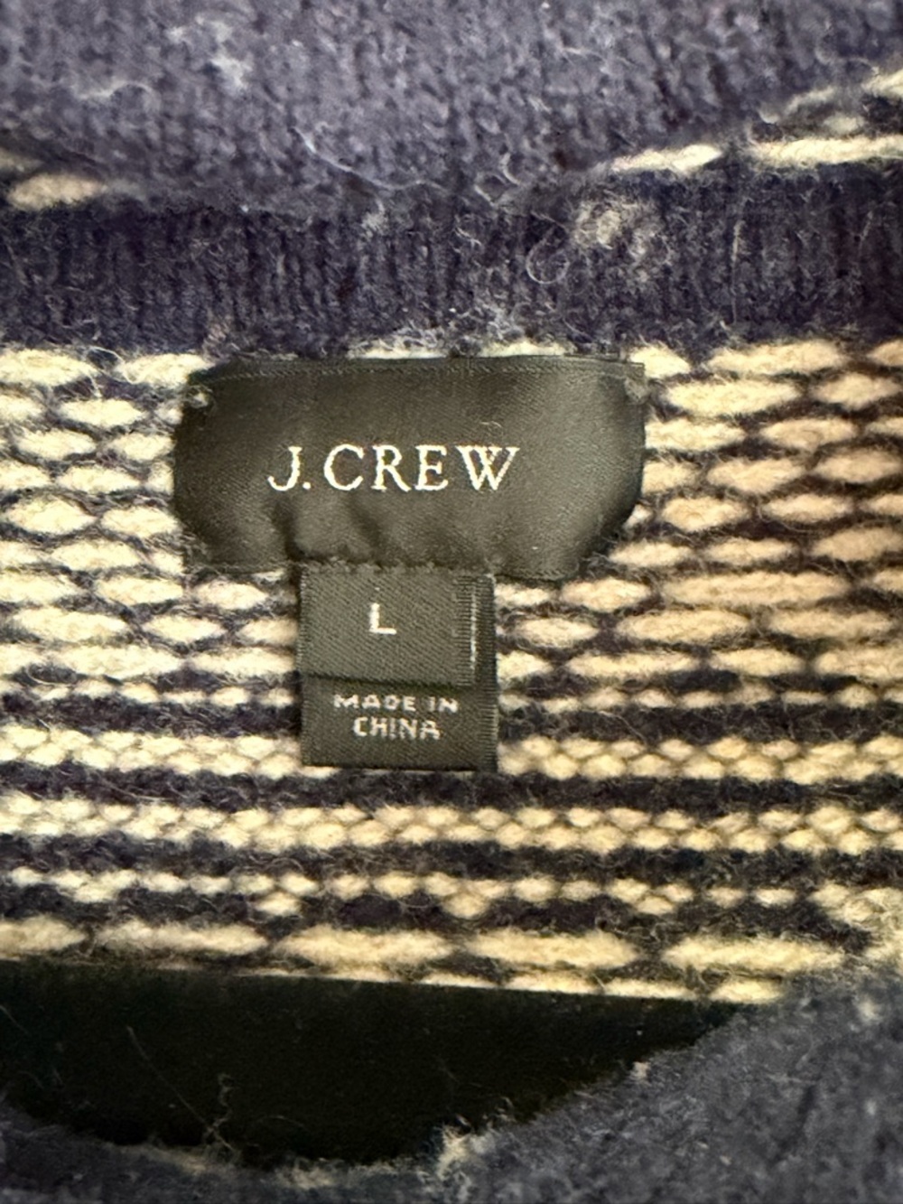 Rare J. Crew Navy and White Fair Isle Crewneck Hoodie Sweater 100% Wool - Picture 3 of 6